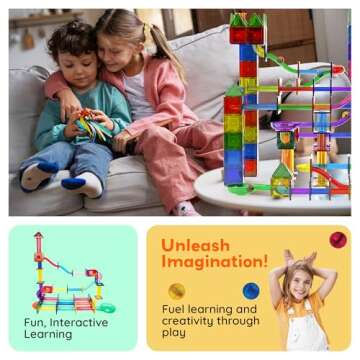 PicassoTiles Marble Run 120 Piece Magnetic Building Blocks Magnet Tile Construction Toy Playset STEM Learning Educational Block Child Brain Development Kids Toys for Boys and Girls Age 3 and Up