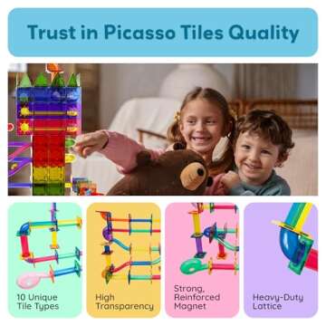 PicassoTiles Marble Run 120 Piece Magnetic Building Blocks Magnet Tile Construction Toy Playset STEM Learning Educational Block Child Brain Development Kids Toys for Boys and Girls Age 3 and Up