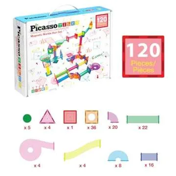 PicassoTiles Marble Run 120 Piece Magnetic Building Blocks Magnet Tile Construction Toy Playset STEM Learning Educational Block Child Brain Development Kids Toys for Boys and Girls Age 3 and Up