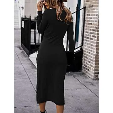 SHIBEVER Long Sleeve Dress for Women Fall Formal Midi 2025 Wedding Guest Cocktail Lightweight Dresses Black S
