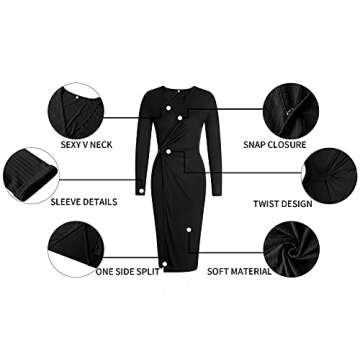 SHIBEVER Long Sleeve Dress for Women Fall Formal Midi 2025 Wedding Guest Cocktail Lightweight Dresses Black S