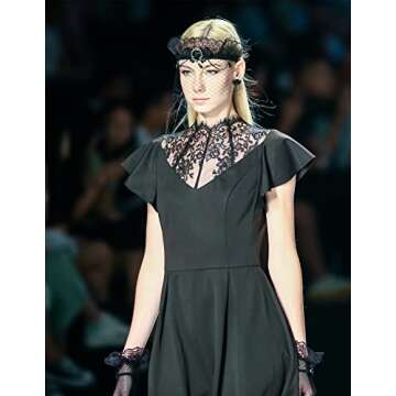 Women's Black Skater Dress Retro Ruffle Cap Sleeve Dark Queen Gothic Black L