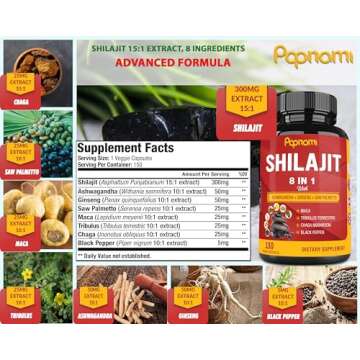 Papnami Shilajit Himalayan Supplement for Men & Women - 150 Capsules Combined Ashwagandha, Ginseng, ...
