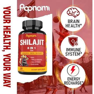 Papnami Shilajit Himalayan Supplement for Men & Women - 150 Capsules Combined Ashwagandha, Ginseng, Saw Palmetto, Maca, Tribulus, Chaga & Black Pepper - Vitality Energy and Immune Supports