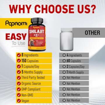 Papnami Shilajit Himalayan Supplement for Men & Women - 150 Capsules Combined Ashwagandha, Ginseng, Saw Palmetto, Maca, Tribulus, Chaga & Black Pepper - Vitality Energy and Immune Supports