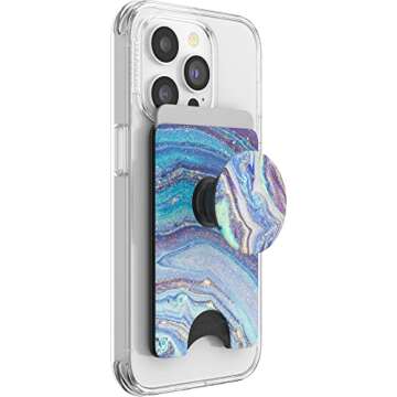 PopSockets Phone Wallet with Expanding Phone Grip, Phone Card Holder, Graphic PopWallet - Lilac Agate