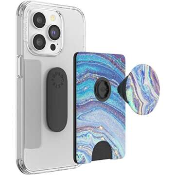 PopSockets Phone Wallet with Expanding Phone Grip, Phone Card Holder, Graphic PopWallet - Lilac Agate