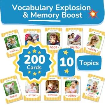TOYVENTIVE First 200 Thick Toddler Flash Cards, 1 2 3 4 Year Old Letter, Number, Color, Animal, Baby...
