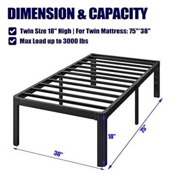 Hunlostten 18in Heavy Duty Twin Bed Frame No Box Spring