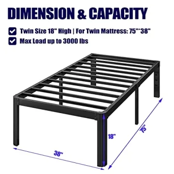 Hunlostten 18in Heavy Duty Twin Bed Frame No Box Spring