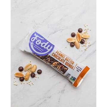 Fody Foods Vegan Protein Nut Bars, Peanut Butter Chocolate Quinoa Flavor, 6g Protein per Bar, Low Fodmap Certified, Sensitive Recipe, Gut & IBS Friendly, 12 Count
