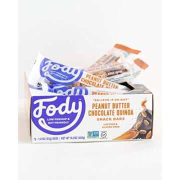 Fody Foods Vegan Protein Nut Bars, Peanut Butter Chocolate Quinoa Flavor, 6g Protein per Bar, Low Fodmap Certified, Sensitive Recipe, Gut & IBS Friendly, 12 Count