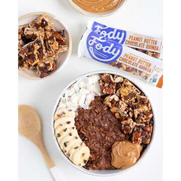 Fody Foods Vegan Protein Nut Bars, Peanut Butter Chocolate Quinoa Flavor, 6g Protein per Bar, Low Fodmap Certified, Sensitive Recipe, Gut & IBS Friendly, 12 Count