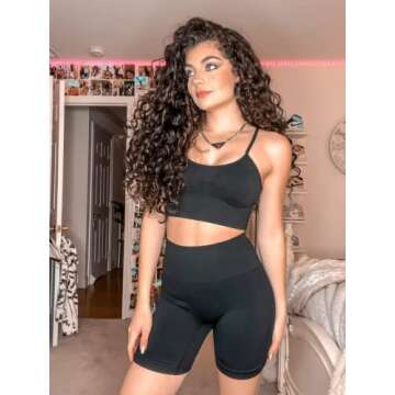 IWEMEK Women Seamless Yoga Outfits 2 Piece Workout Short Sleeve Crop Top with High Waisted Running Shorts Sets Activewear