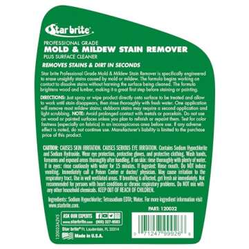 Star brite Mold & Mildew Stain Remover Plus Surface Cleaner with Bleach - 32 OZ Spray