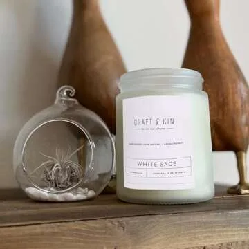 Craft & Kin White Sage Scented Candle for Cleansing | 8 Oz 45 Hour Long Lasting | Classic Soy Candles Wood Wick | Made with Natural Soy | Gifts for Men and Women