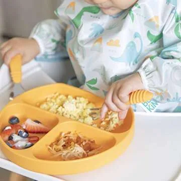 Bumkins Toddler Utensils, Kids Size Fork and Spoon Set, Silicone and Stainless-Steel Training Silver...