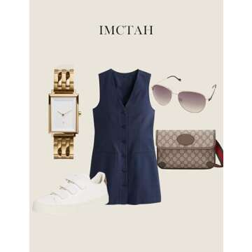 IMCTAH Women's Cotton Linen Vest Mini Dress with Pockets