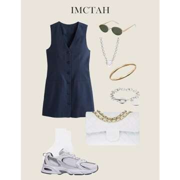 IMCTAH Women's Cotton Linen Vest Mini Dress with Pockets