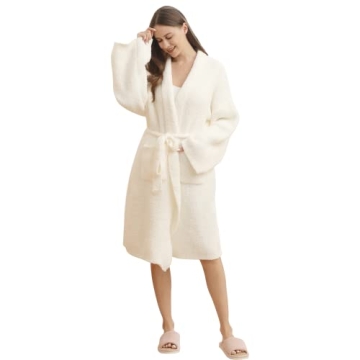 Bearberry Hoodless Robe - Ultra Soft Plush Bathrobe with Pockets for Women