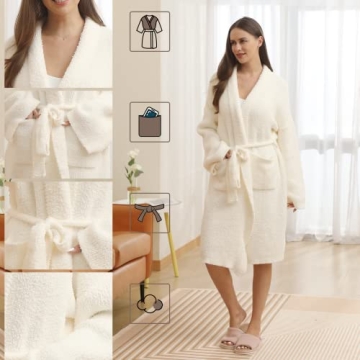 Ultra Soft Plush Bearberry Hoodless Robe with Pockets