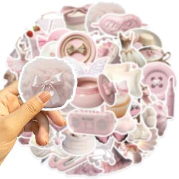 50PCS Cute Coquette Stickers,Girly Pink Stickers,Pink Gentle Ballet Style Stickers,Waterproof Vinyl ...