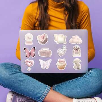 50PCS Cute Coquette Stickers,Girly Pink Stickers,Pink Gentle Ballet Style Stickers,Waterproof Vinyl Stickers for Water Bottles Laptop Phone Room Decor