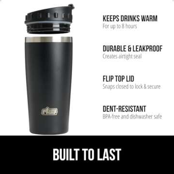 Gorilla Grip Insulated Travel Coffee Mug, Stainless Steel Double Wall Tumbler for Hot Drinks, Reusab...