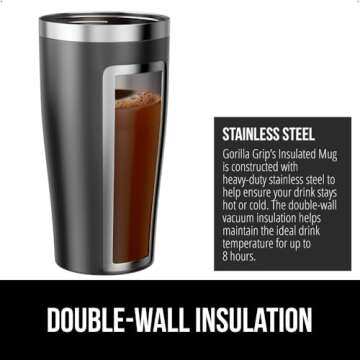 Gorilla Grip Insulated Travel Coffee Mug, Stainless Steel Double Wall Tumbler for Hot Drinks, Reusable Drink Thermos Cup, Leakproof Flip Lids, Dent and Rust-Resistant Iced Tea to Go Mugs, 20oz Black