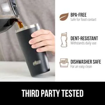 Gorilla Grip Insulated Travel Coffee Mug, Stainless Steel Double Wall Tumbler for Hot Drinks, Reusable Drink Thermos Cup, Leakproof Flip Lids, Dent and Rust-Resistant Iced Tea to Go Mugs, 20oz Black