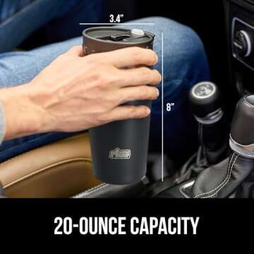 Gorilla Grip Insulated Travel Coffee Mug, Stainless Steel Double Wall Tumbler for Hot Drinks, Reusable Drink Thermos Cup, Leakproof Flip Lids, Dent and Rust-Resistant Iced Tea to Go Mugs, 20oz Black