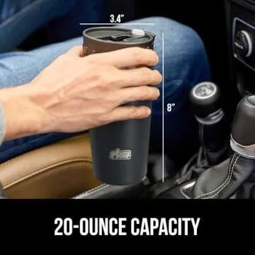 Gorilla Grip Insulated Travel Coffee Mug, Stainless Steel Double Wall Tumbler for Hot Drinks, Reusable Drink Thermos Cup, Leakproof Flip Lids, Dent and Rust-Resistant Iced Tea to Go Mugs, 20oz Black