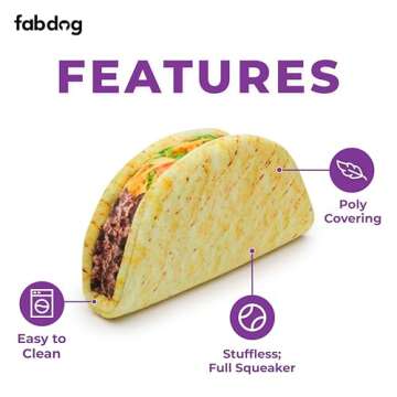 fabdog Foodie Dog Toys - Fun Squeaky Dog Toy for All Breeds - Plush Dog Squeak Toy Ideal for Birthday Gift | Food-Themed Toys for Dogs | Taco Smell Taco