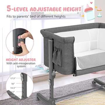 BABY JOY Bassinet Bedside Sleeper: 3 in 1 Convertible Baby Crib with Adjustable Features and Carry B...