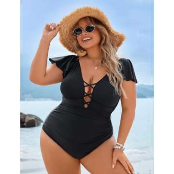 Blooming Jelly Women's Plus Size One Piece Swimsuit - Stylish and Flattering Tummy Control (Black, X...