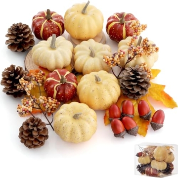 Artgar Pumpkin Decor Set, 23 PCS Fall Harvest Decorations Including Mini Pumpkins, Acorns, Pinecones...