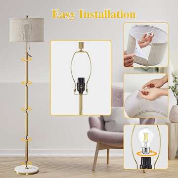 GyroVu Marble Floor Lamp, Adjustable Height Standing Lamp with Marble Base Tall Lamp with Pull Chain Switch Floor Lamps for Living Room, Bedroom & Office Bulbs Not Included(Gold)