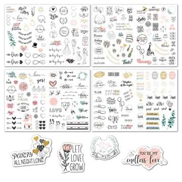Transparent Waterproof Stickers For Wedding Planning Stickers-4 Sheets 230 Illustrationsand Phrases ...