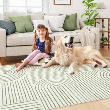 Lahome Abstract Washable Area Rug 5x7, Soft Bedroom Rug Ultra-Thin Non Slip Green Rugs for Living Room, Stain Resistant Modern Accent Rug Large Carpet for Dining Room Office(5'x7',Green)