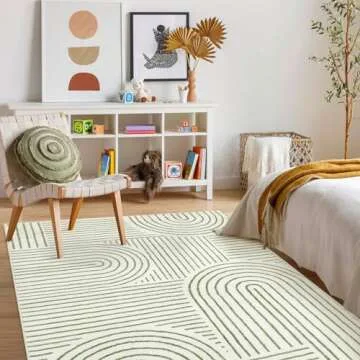 Lahome Abstract Washable Area Rug 5x7, Soft Bedroom Rug Ultra-Thin Non Slip Green Rugs for Living Room, Stain Resistant Modern Accent Rug Large Carpet for Dining Room Office(5'x7',Green)