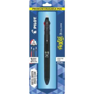 PILOT FriXion Ball 3 Erasable Gel Ink Pen with 3 Refills - Set of 4, Black/Blue/Red