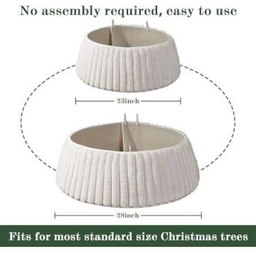 Bunny Chorus Christmas Tree Collar, Rustic White Luxury Plush Faux Fur Tree Collar with Stripe Textu...