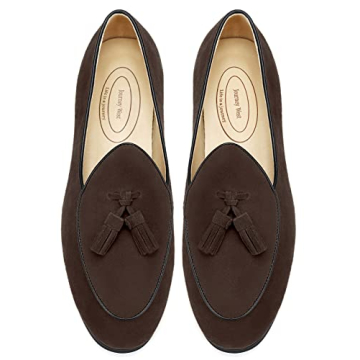 Journey West Men's Tassel Slip-on Loafer Belgian Suede Loafers Casual Leather Shoes for Men Coffee U...