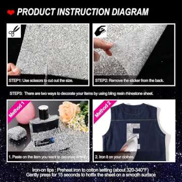 Locacrystal Bling Rhinestone Sticker DIY Home Decor Stickers Self-Adhesive Crystal Sheet Stickers for Cars & Crafts Decoration(Silver,9.4" x 15.8")