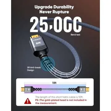 Highwings 8K@60 HDMI Cable 10FT/3M, 48Gbps 2.1 High Speed HDMI Braided Nylon 4K120 144Hz RTX 3090 eARC HDR10 4:4:4 HDCP 2.2&2.3 Compatible for PS5, PS4, UHD TV and PC