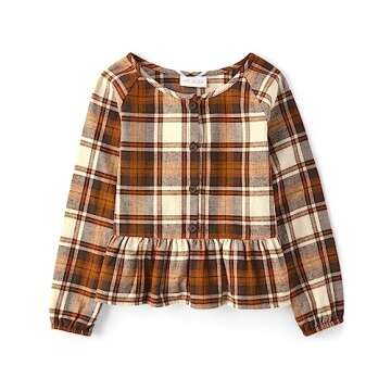 The Children's Place,Long Sleeve Woven Fashion Top,HAY Stack,Medium (7/8)