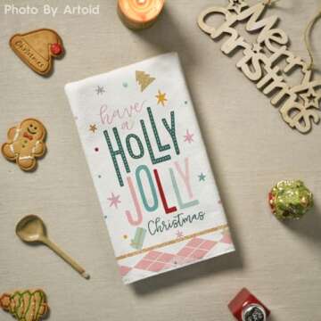 Artoid Mode Pink Nutcrackers Tree Holly Jolly Merry Christmas Kitchen Towels Dish Towels, 18x26 Inch Seasonal Winter Xmas Decoration Hand Towels Set of 4