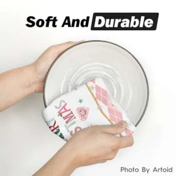 Artoid Mode Pink Nutcrackers Tree Holly Jolly Merry Christmas Kitchen Towels Dish Towels, 18x26 Inch Seasonal Winter Xmas Decoration Hand Towels Set of 4