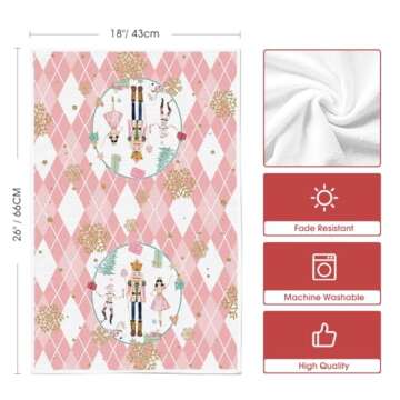 Artoid Mode Pink Nutcrackers Tree Holly Jolly Merry Christmas Kitchen Towels Dish Towels, 18x26 Inch Seasonal Winter Xmas Decoration Hand Towels Set of 4