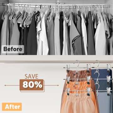 Hangers,Pants Hangers Space Saving Hangers with Clips,Stackable Skirt Hangers,Hanging Closet Organiz...